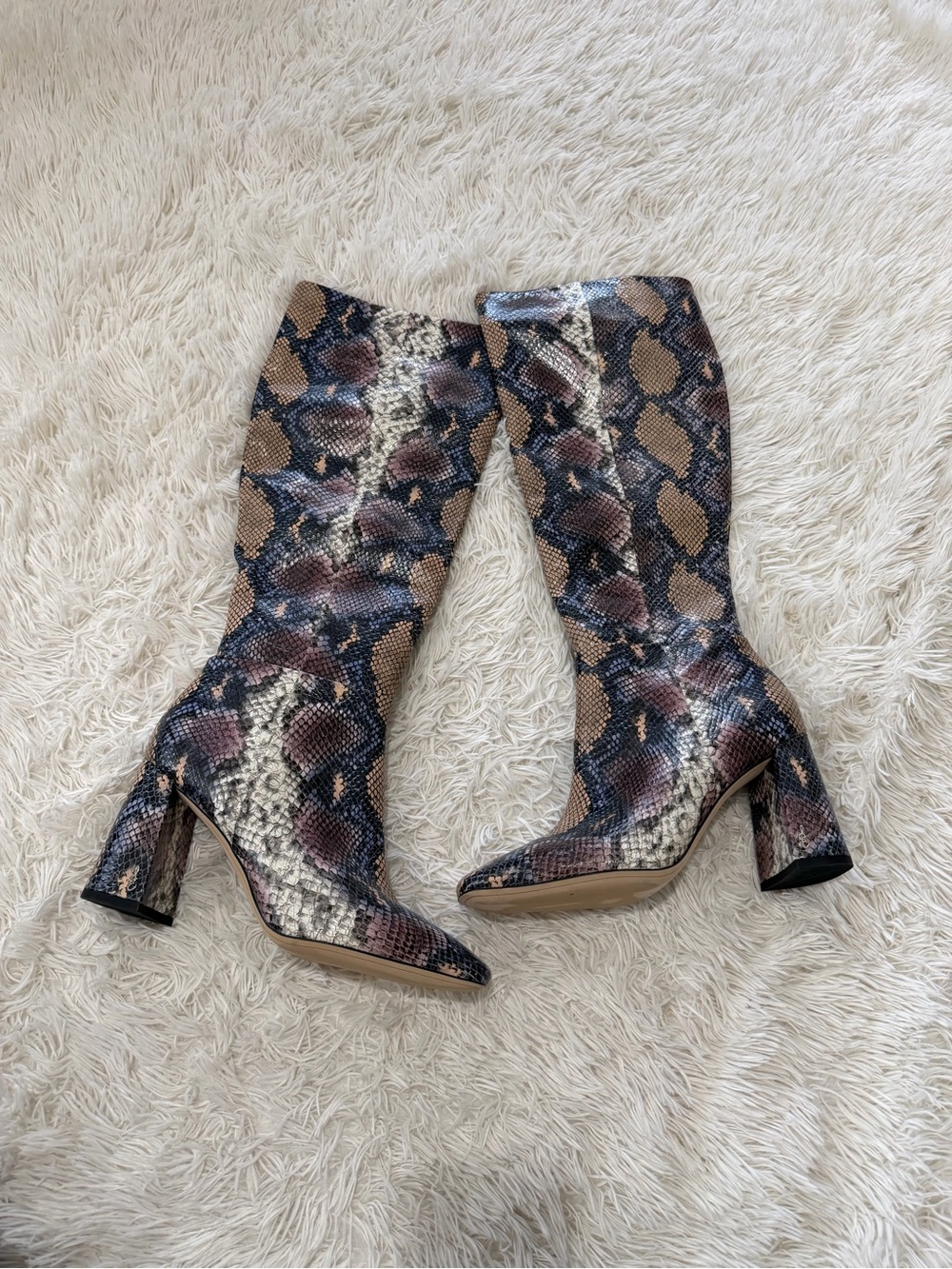 Sam Edelman Clarem Snake Print Knee-High Heeled Boots - Size 9.5 -  Smokey Blue